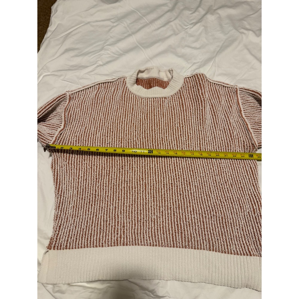 Chenille Striped Crewneck Sweater Rust Orange White Slouchy Knit Drop Shoulder M - Picture 4 of 4
